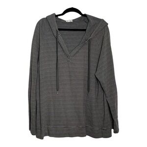 Cotton Bleu Womens 2X Striped V-Neck Hoodie Charcoal Grey Long Sleeve 63238CURVE
